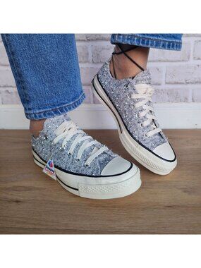 ⭐Converse Chuck 70 Metallic Tweed Low 8.5 Women's Shoes Sneakers Silver A14443C